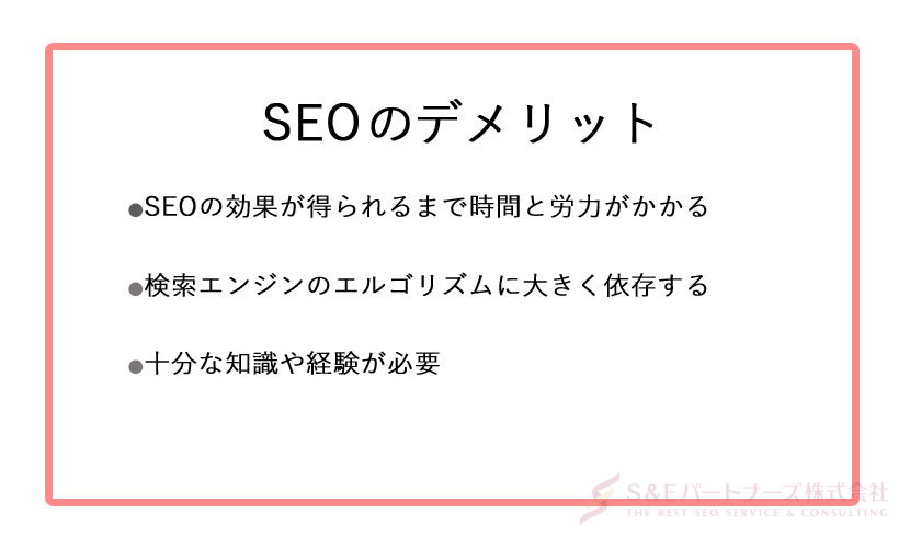 SEO（検索エンジン最適化）のデメリット