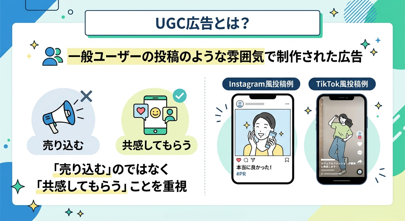 UGC風広告とは、一般ユーザーの投稿のような雰囲気で制作された広告